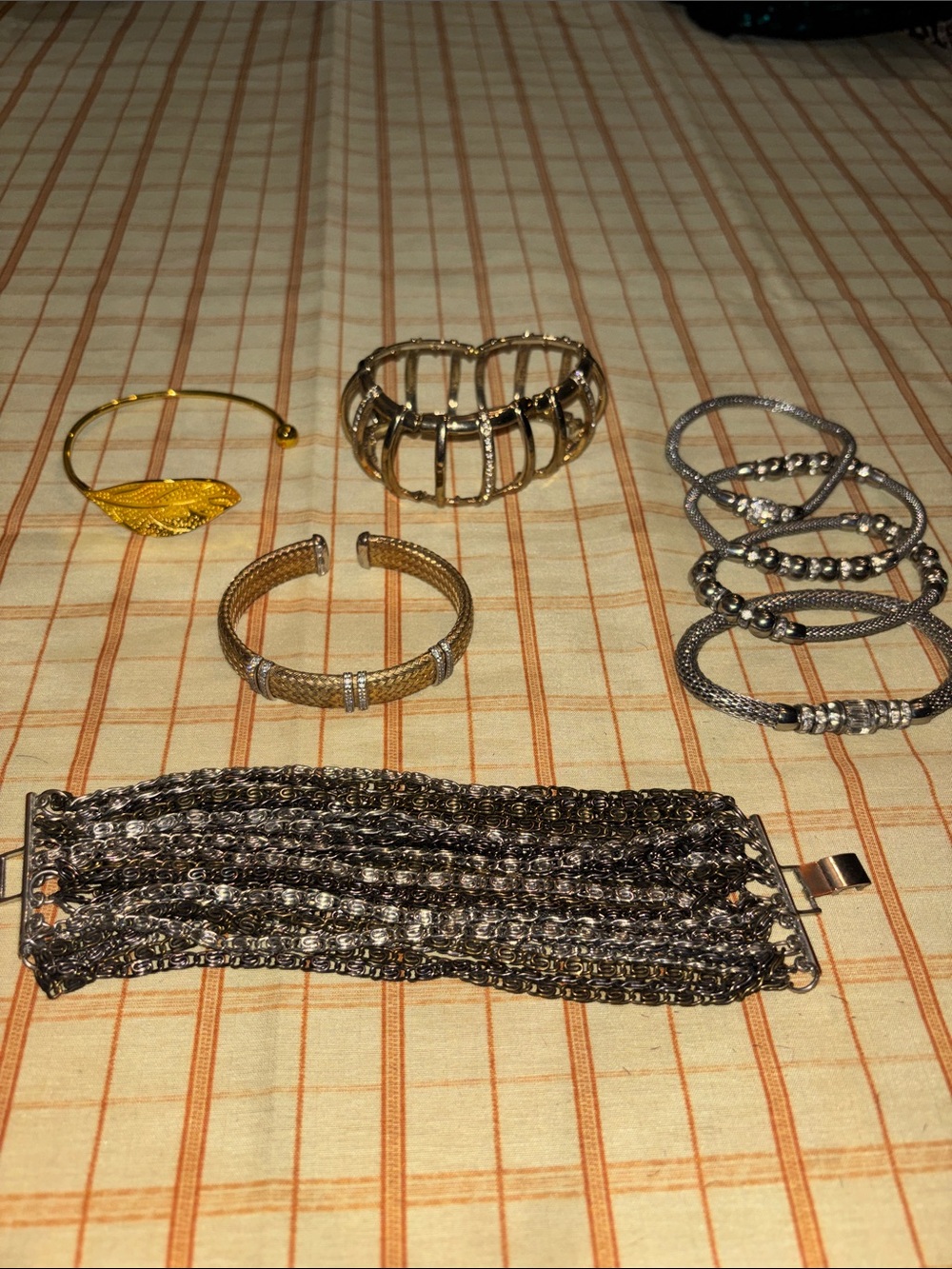 Mixed Metal Women's Bracelet Set - Gold and Silver Tones Costume Jewelry